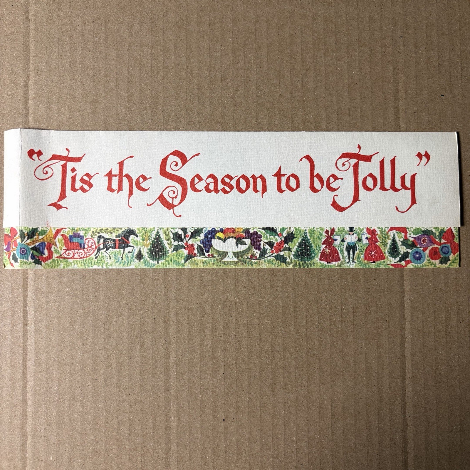 Vintage Mid-Century Christmas Card Iconography Folk Art Border Tis The Season