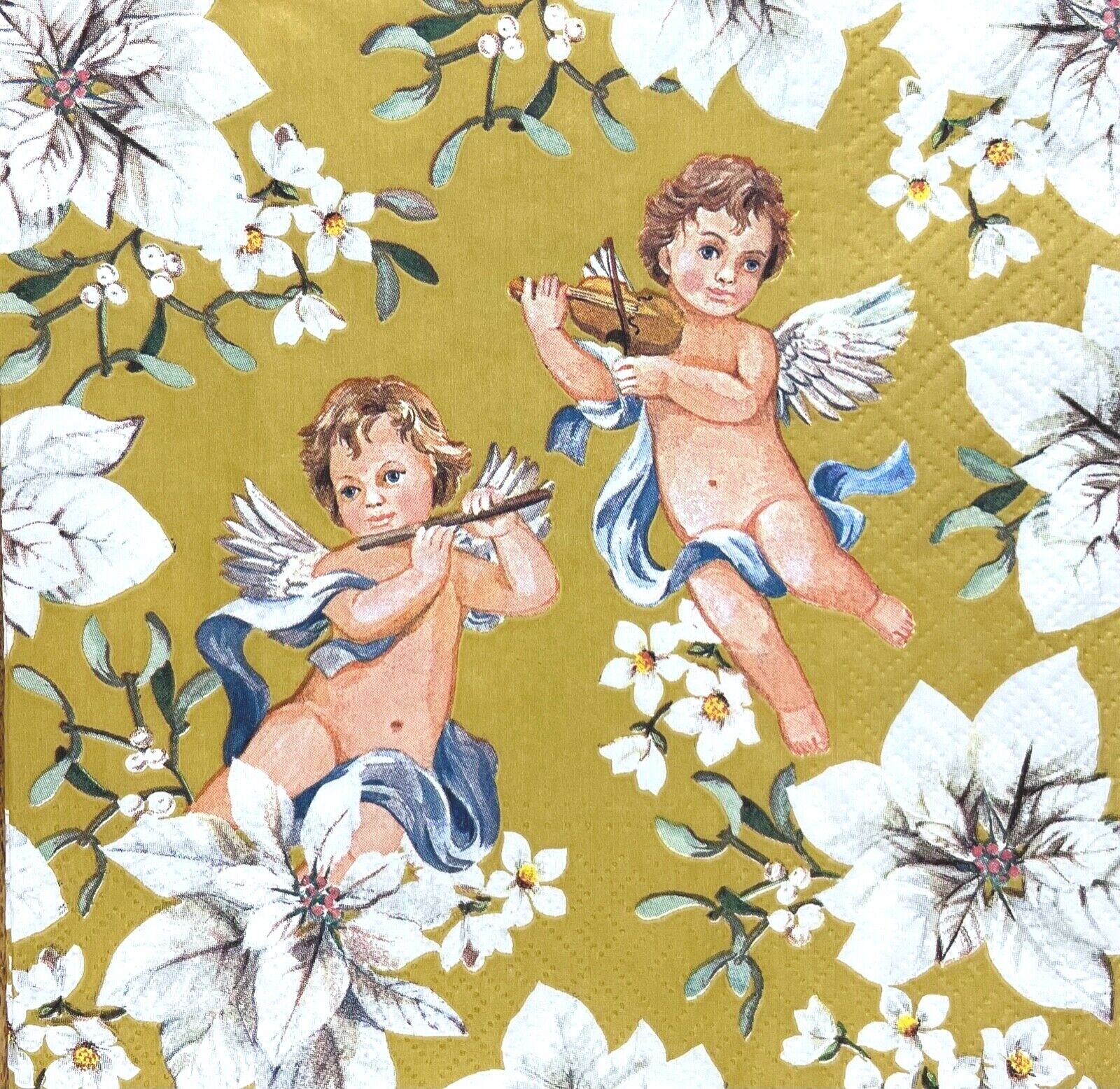 Two Individual Paper Luncheon Decoupage Napkins Vintage  Angels Cherubs