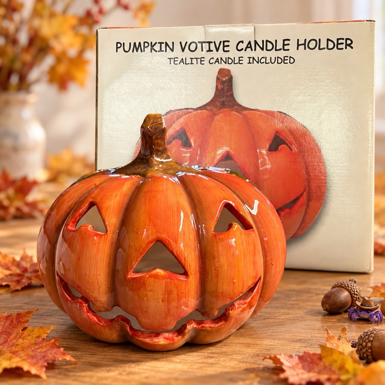 HUGE Vintage 9.5” Tall 10” Wide Jack O'Lantern Pumpkin Glazed Ceramic Halloween HUGE Vintage 9.5” Tall 10” Wide Jack O'Lantern Pumpkin Glazed Ceramic Halloween