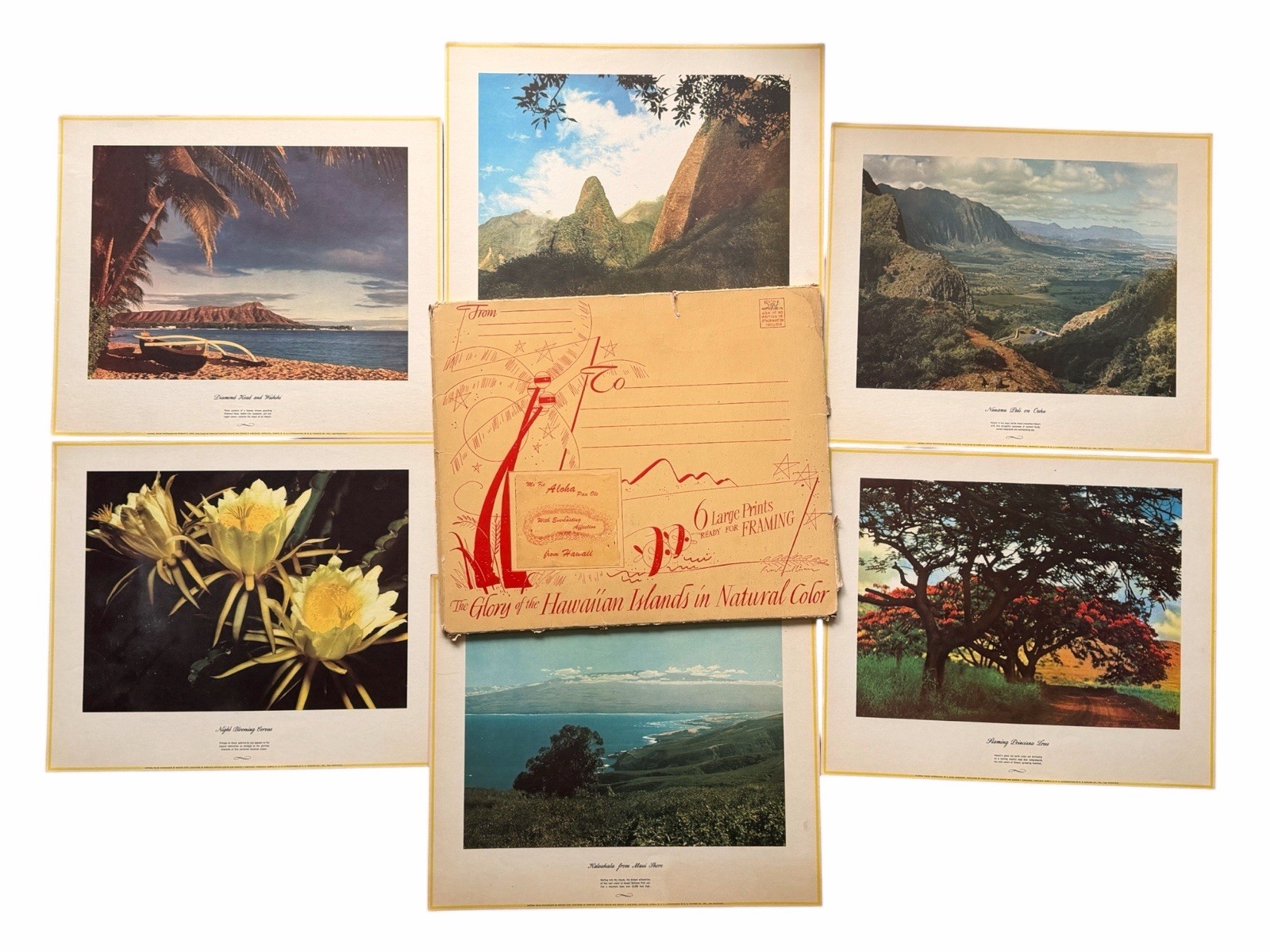 6 Vintage MCM Hawaii Souvenir Prints Beach Decor Waikiki Maui Diamond Head 12x15 6 Vintage MCM Hawaii Souvenir Prints Beach Decor Waikiki Maui Diamond Head 12x15
