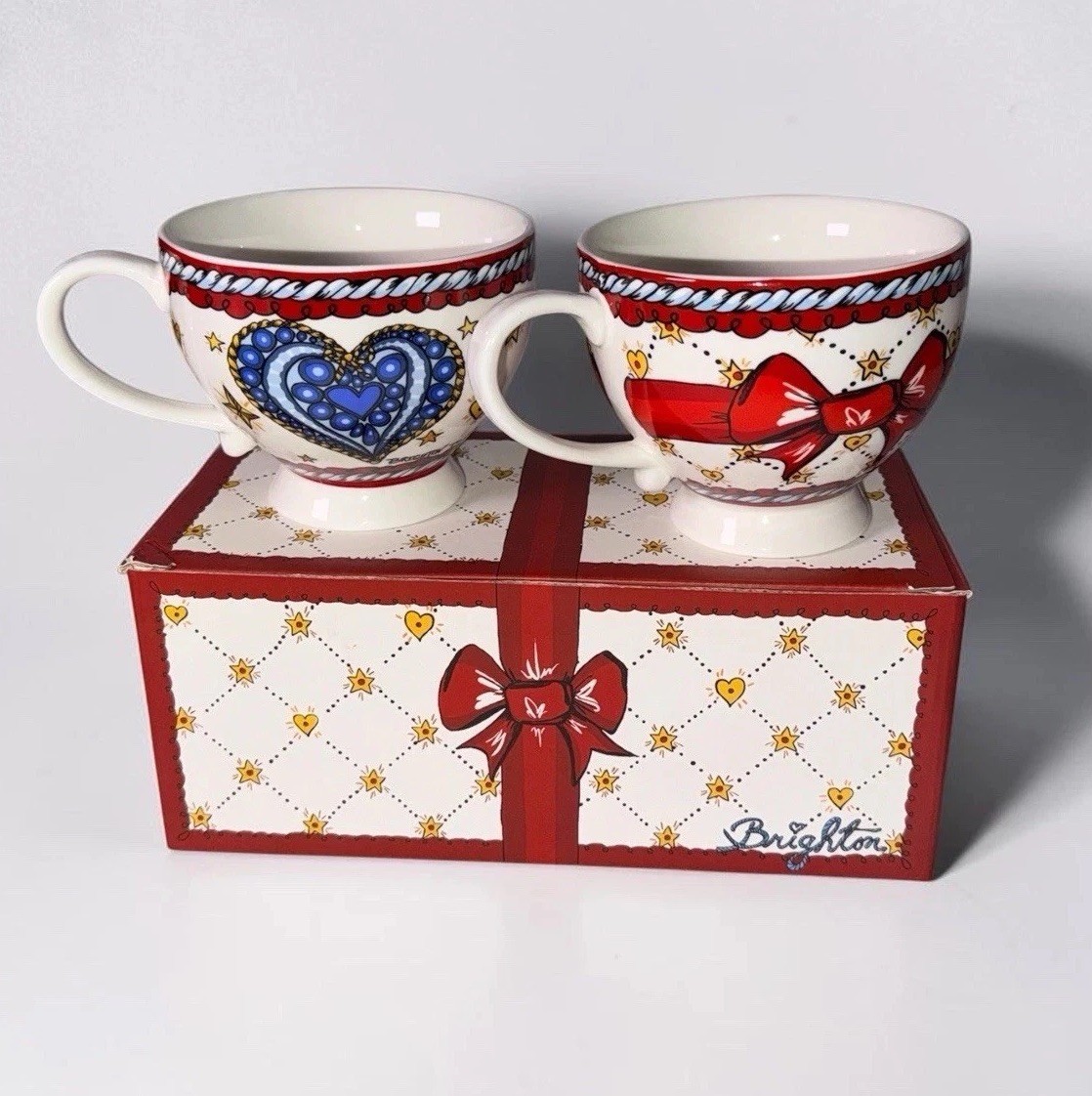Brighton Love Heart Red Bow Coffee/Latte Mugs Set of 2 New in Gift Box Brighton Love Heart Red Bow Coffee/Latte Mugs Set of 2 New in Gift Box