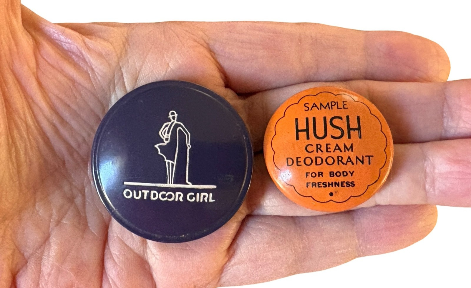 Vintage 1930s Makeup Sample Tins OUTDOOR GIRL Rouge & HUSH Cream Deodorant Vintage 1930s Makeup Sample Tins OUTDOOR GIRL Rouge & HUSH Cream Deodorant