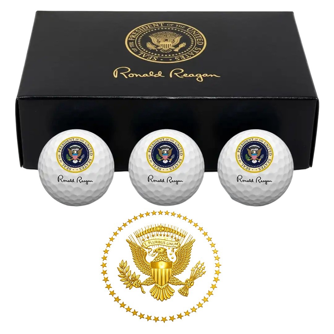 Presidential Seal Golf Balls (set of 3) with Box President Reagan Signature Presidential Seal Golf Balls (set of 3) with Box President Reagan Signature
