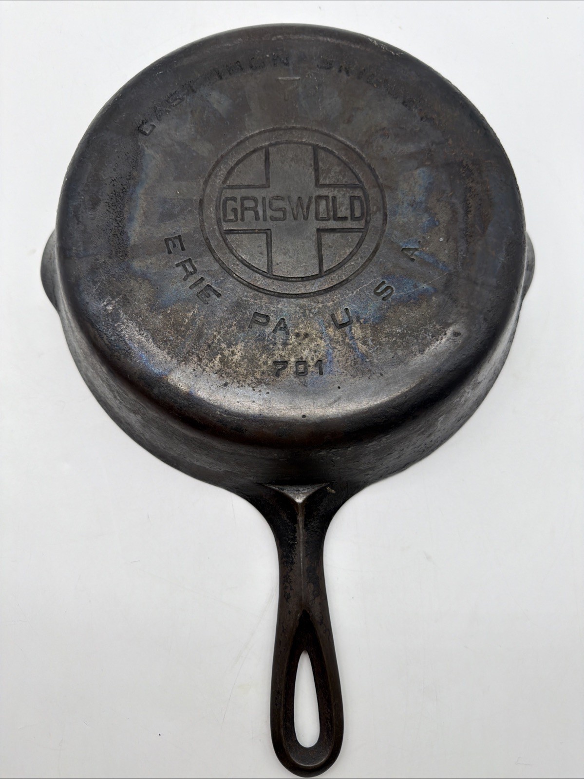 VTG Griswold Erie PA USA Cast Iron No 7 Skillet Large Block Logo 701 Flat Bottom