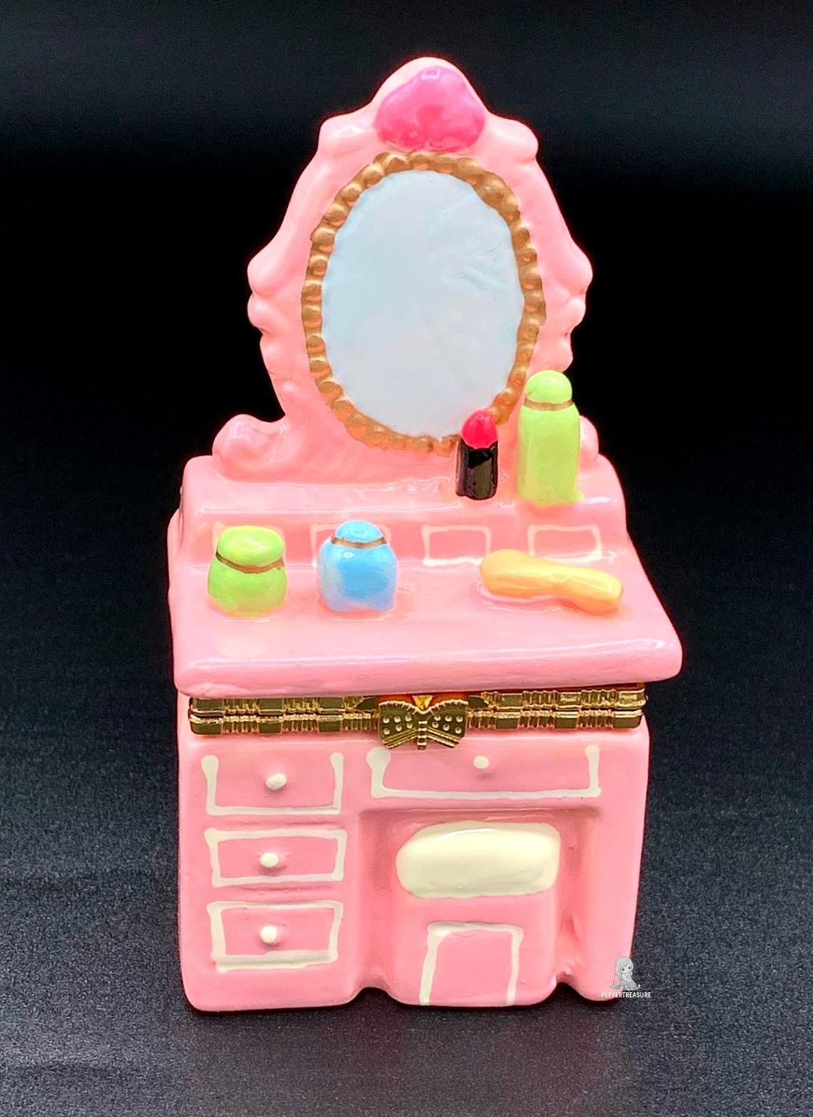 Pink Vanity Trinket Box Miniature Dressing Table Hinged Porcelain Jewelry Box Pink Vanity Trinket Box Miniature Dressing Table Hinged Porcelain Jewelry Box