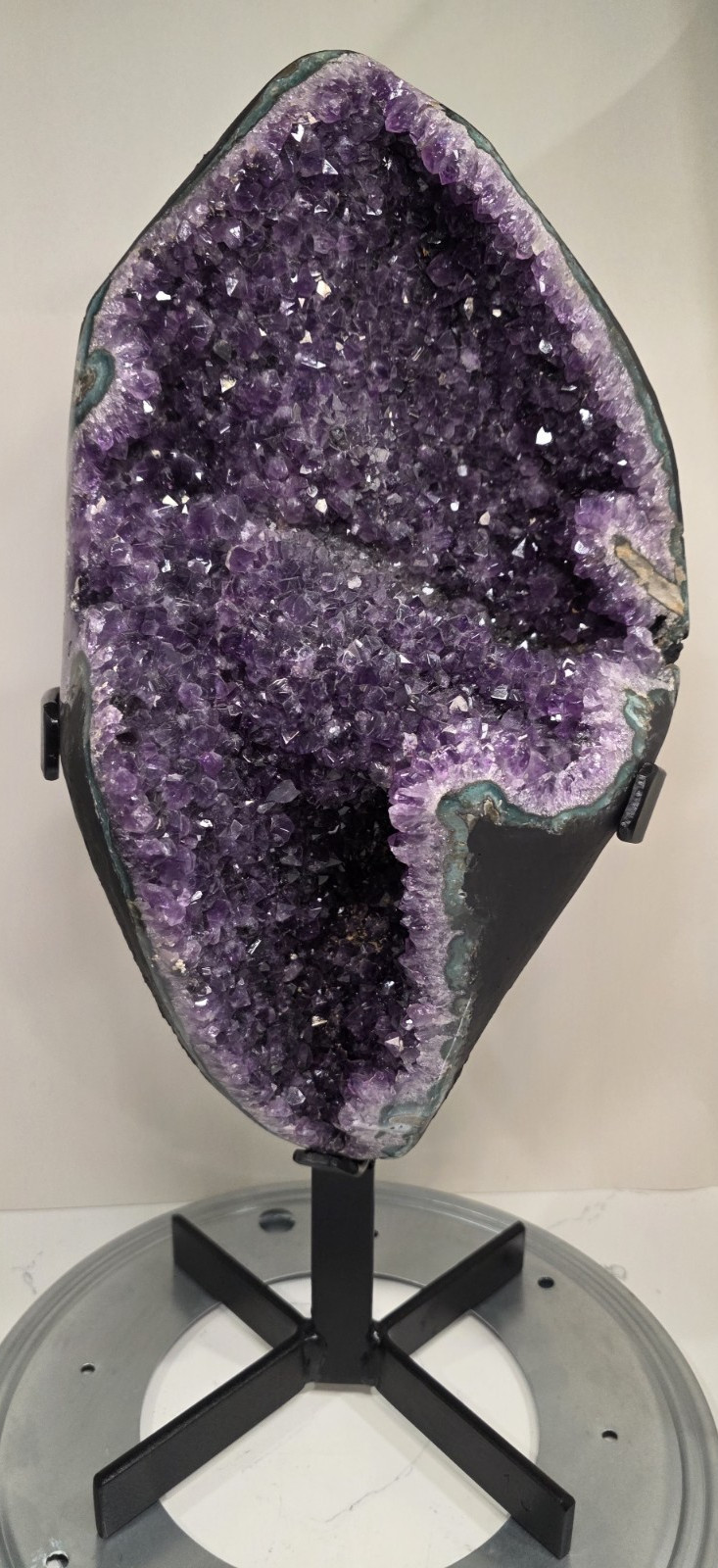 19" 29LB Large Brazilian Deep Purple Amethyst Geode Cathedral Cave Free Stand