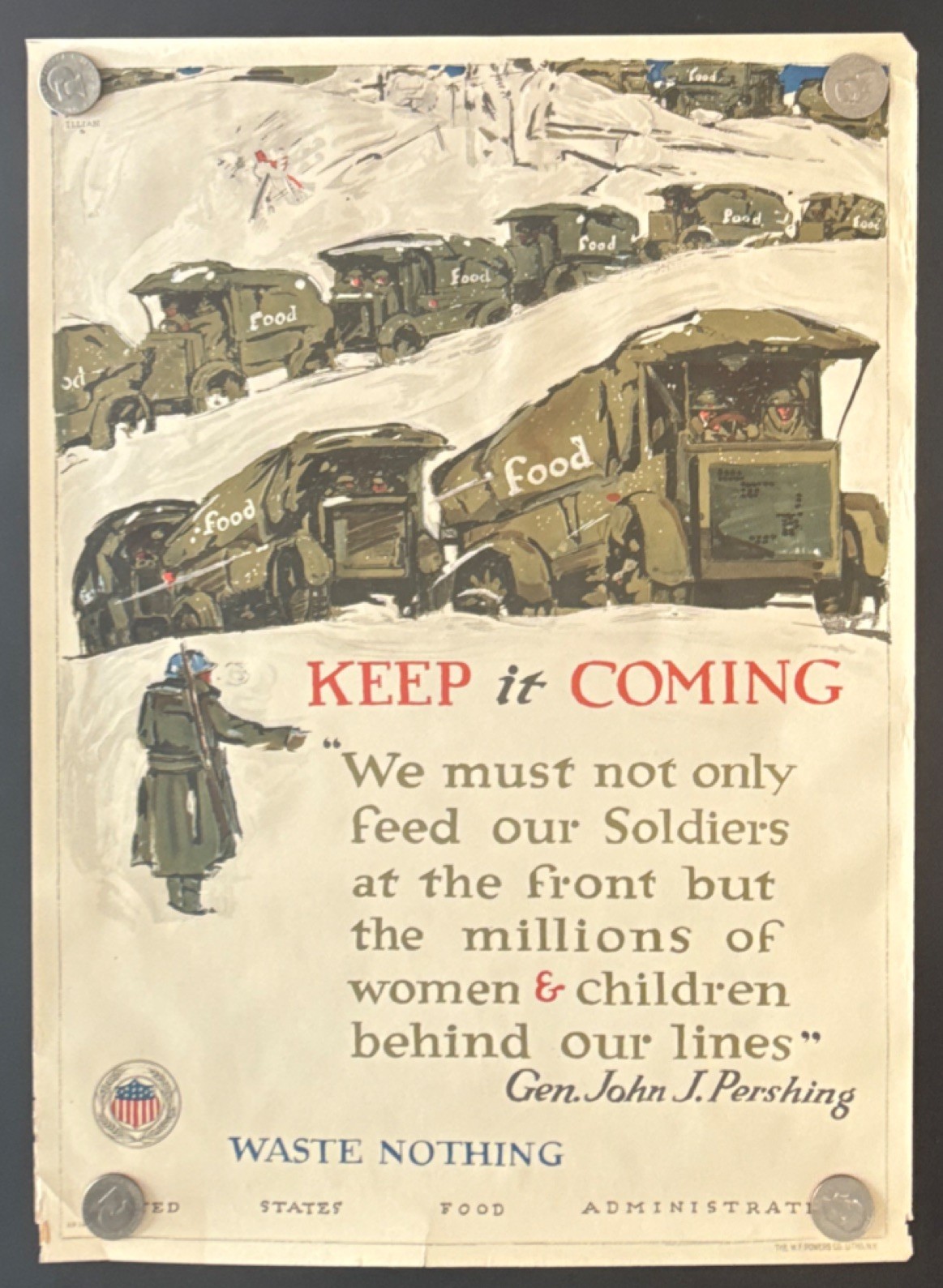 Original WWI US Poster 'Keep It Coming' Gen. John J. Pershing Quote Original WWI US Poster 'Keep It Coming' Gen. John J. Pershing Quote