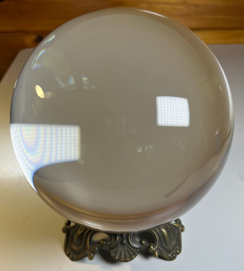 Antique Vintage Large 8" Scrying Crystal Ball Glass Sphere Ornate Metal Stand Antique Vintage Large 8" Scrying Crystal Ball Glass Sphere Ornate Metal Stand