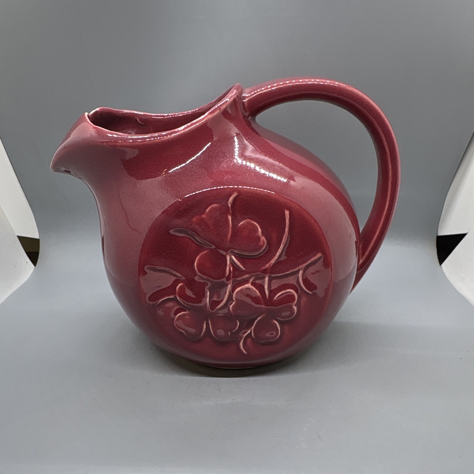 Vintage McCoy Pottery Burgundy Clover Ice Pitcher Vintage McCoy Pottery Burgundy Clover Ice Pitcher