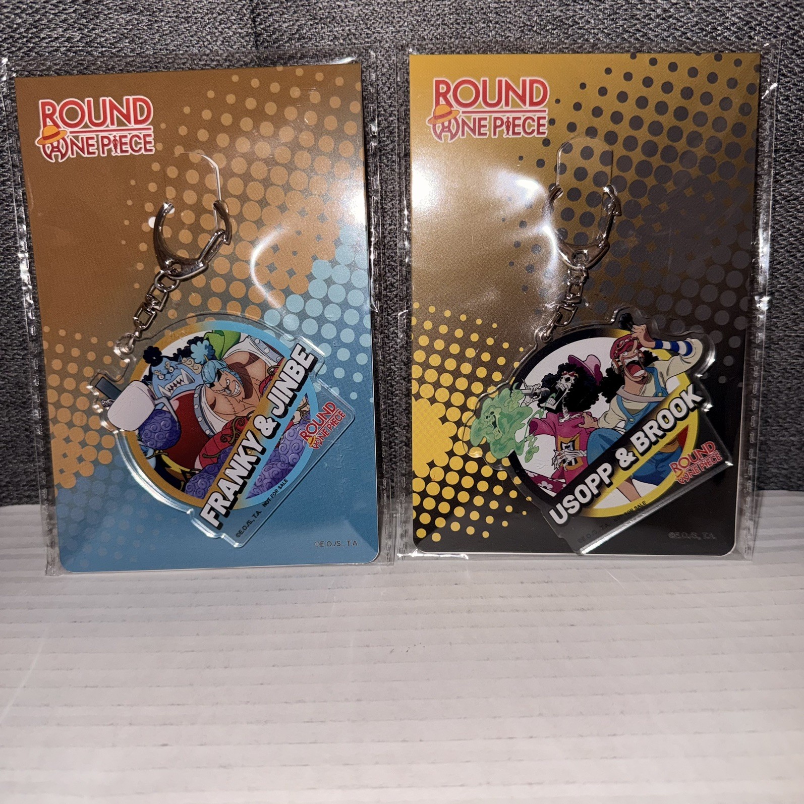 New ROUND1 ONE PIECE PROMO KEYCHAINS Ussop & Brook Franky & Jinbe New ROUND1 ONE PIECE PROMO KEYCHAINS Ussop & Brook Franky & Jinbe