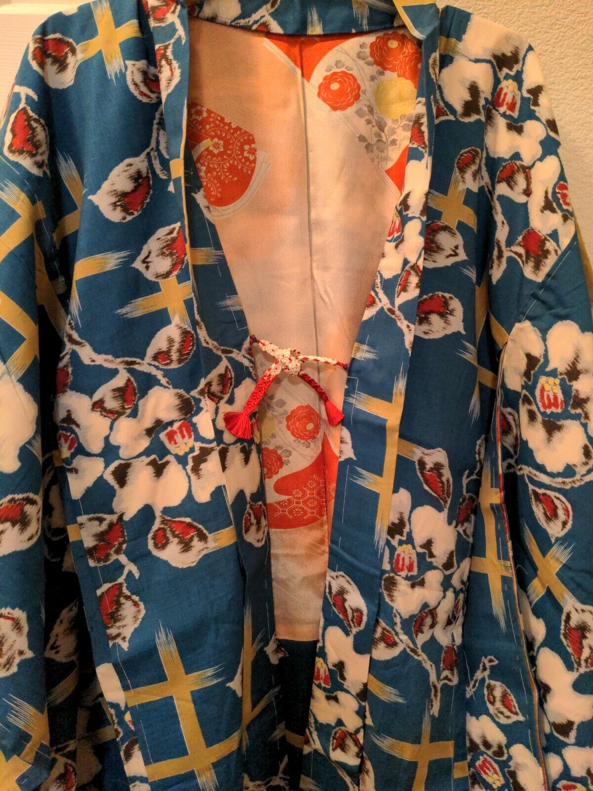 Gorgeous Vintage Japanese Silk Meisen Furisode Kimono Long Haori Robe M