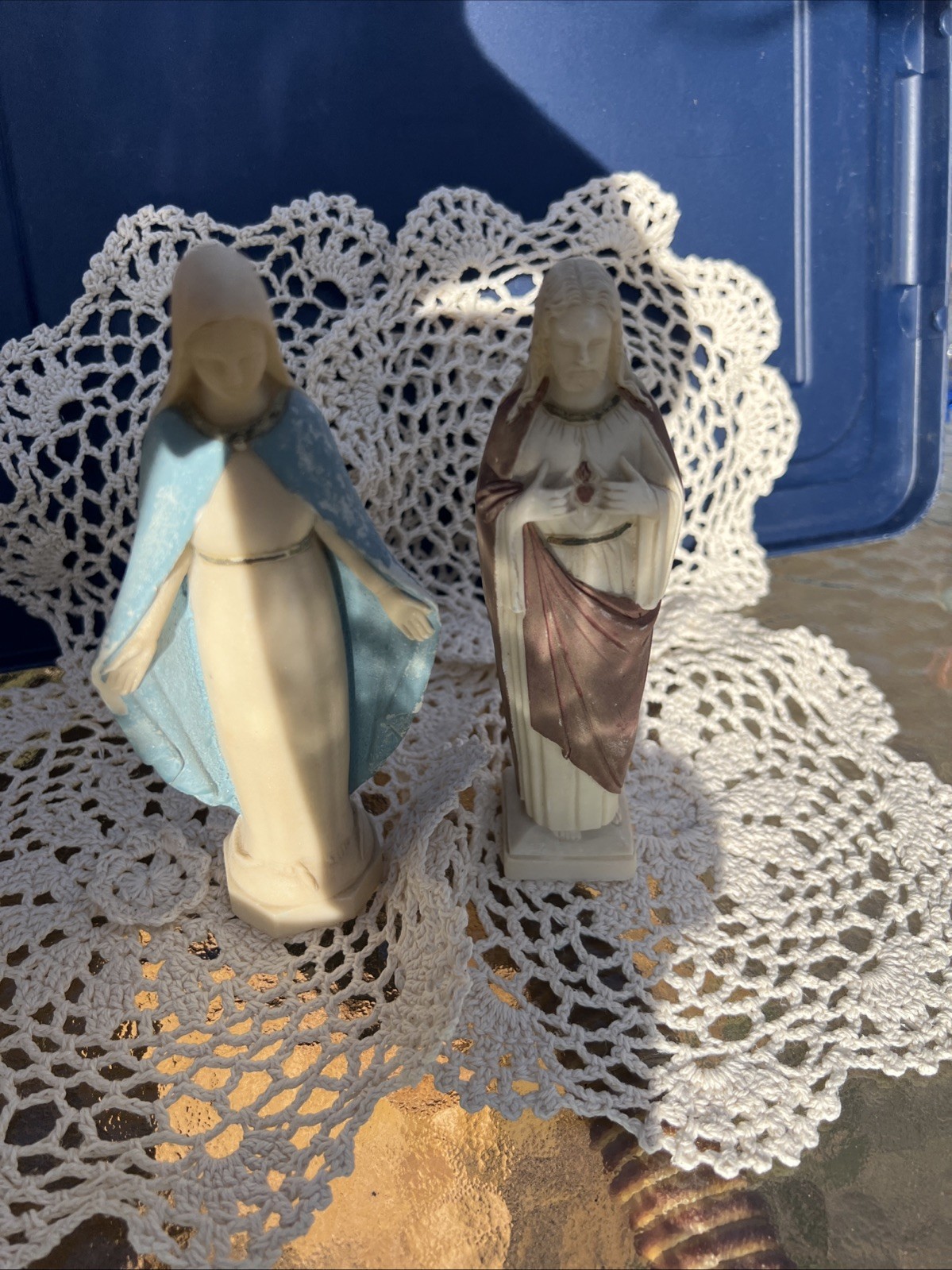 Vintage Virgin Mary & Sacred Heart Jesus Catholic Statues Pair