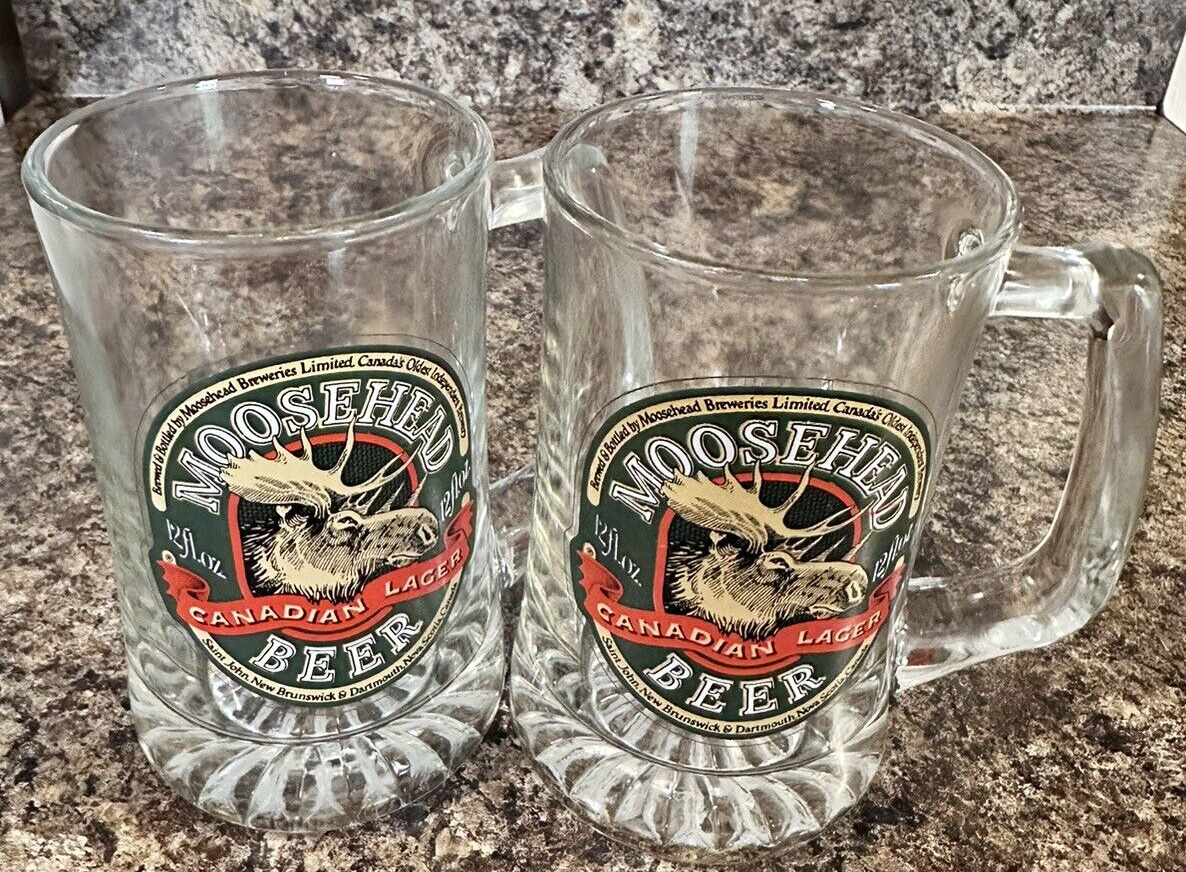 MOOSEHEAD BEER 2 Canadian Lager 12 oz Mugs Canadas Oldest Independent Brewery