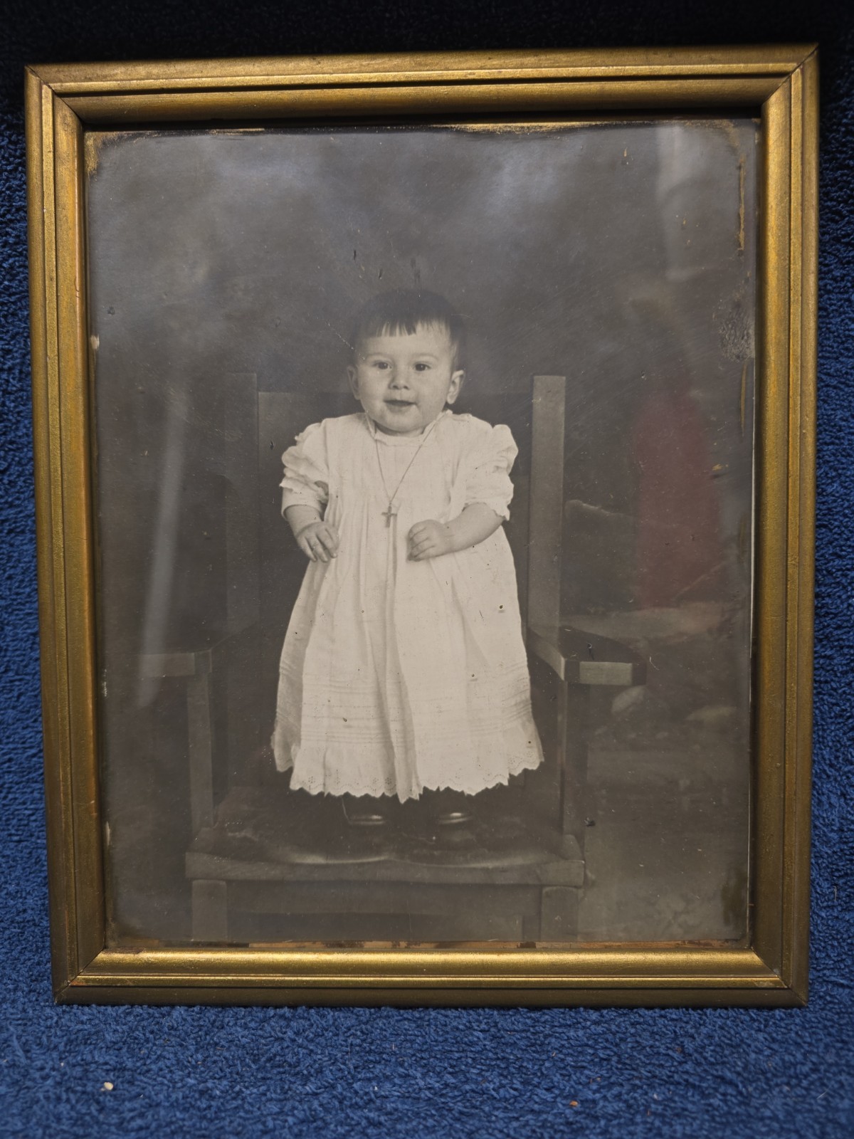 Antique Early 1900's Young Boy at Church - Wood Picture Frame 11" x 9" 