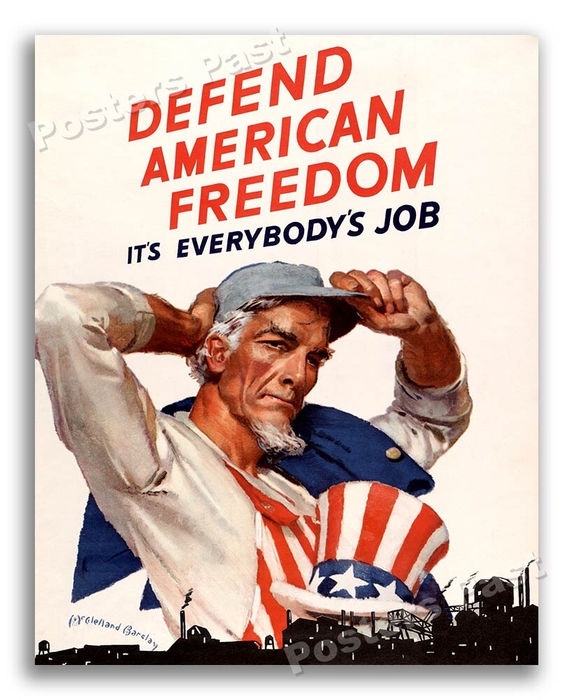 1940s “Defend American Freedom” WWII Historic War Poster - 16x20 1940s “Defend American Freedom” WWII Historic War Poster - 16x20