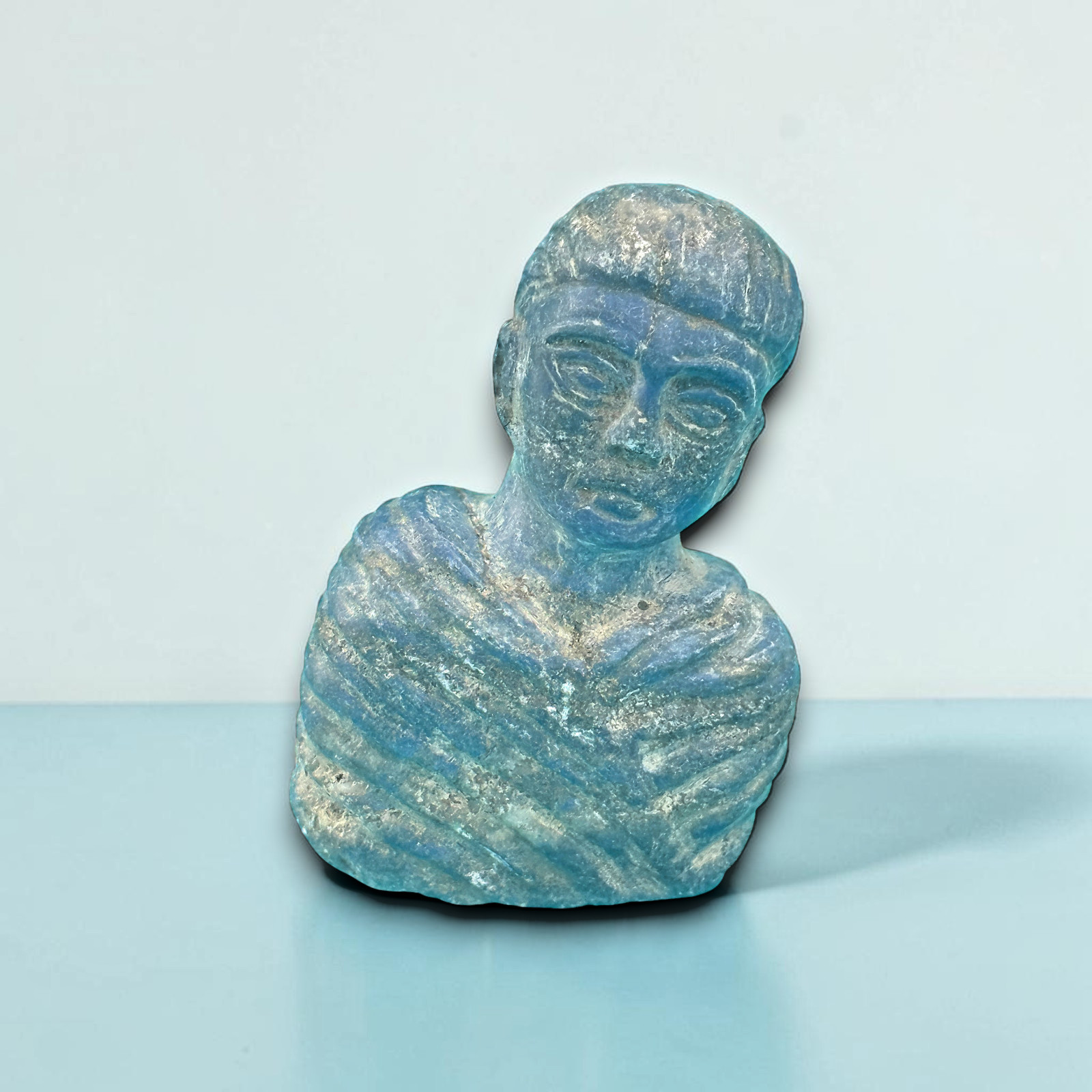 Ancient Near Eastern Lapis Lazuli Bust of a Draped Figure | Rare Art Collectible