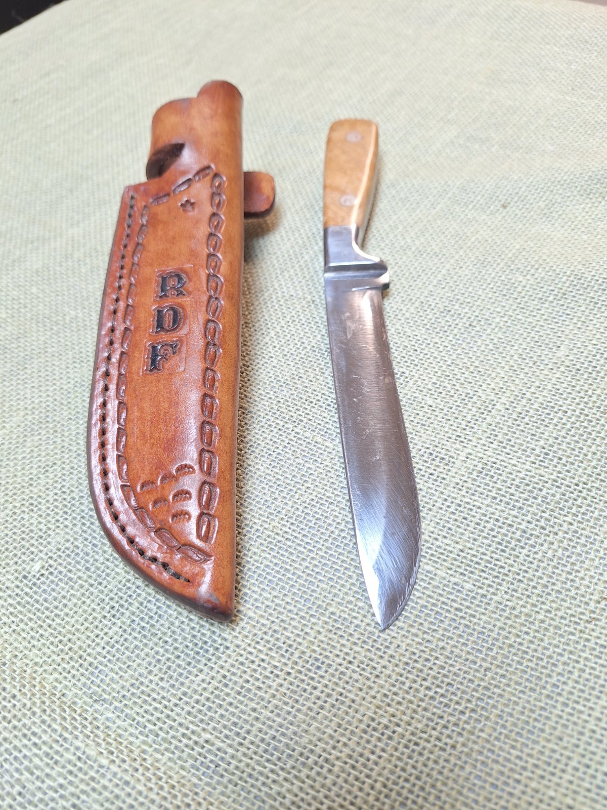 J PEMBERTON custom Forged Hunting Knife 6" Blade, Maple Handle W/ Sheath USA J PEMBERTON custom Forged Hunting Knife 6" Blade, Maple Handle W/ Sheath USA