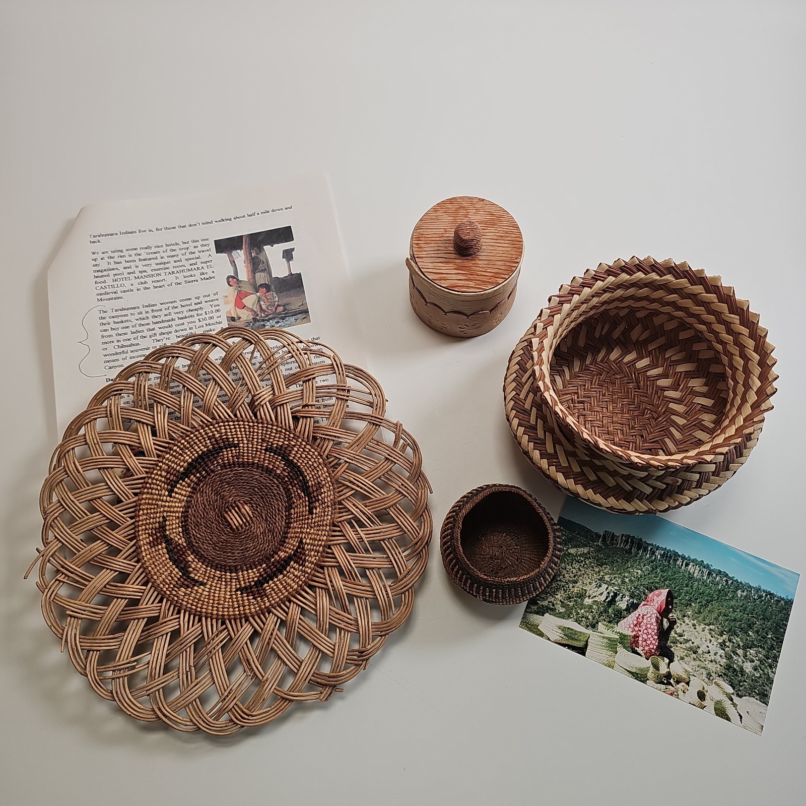 Vintage Mexican Folk Art Basket Collection 2002 Copper Canyon Tarahumara 4 Pc Vintage Mexican Folk Art Basket Collection 2002 Copper Canyon Tarahumara 4 Pc