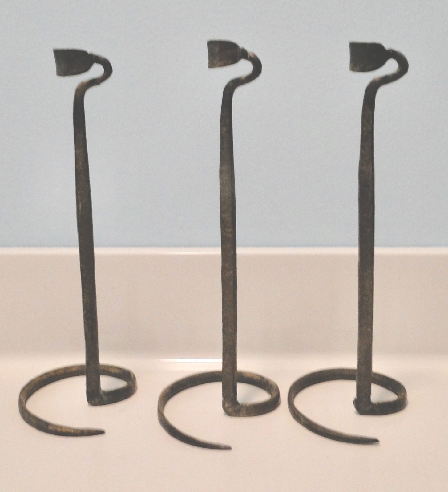 3 Lance Cloutier Hand Forged Wrought Iron CANDLESTICK HOLDERS Brutalist MCM 3 Lance Cloutier Hand Forged Wrought Iron CANDLESTICK HOLDERS Brutalist MCM