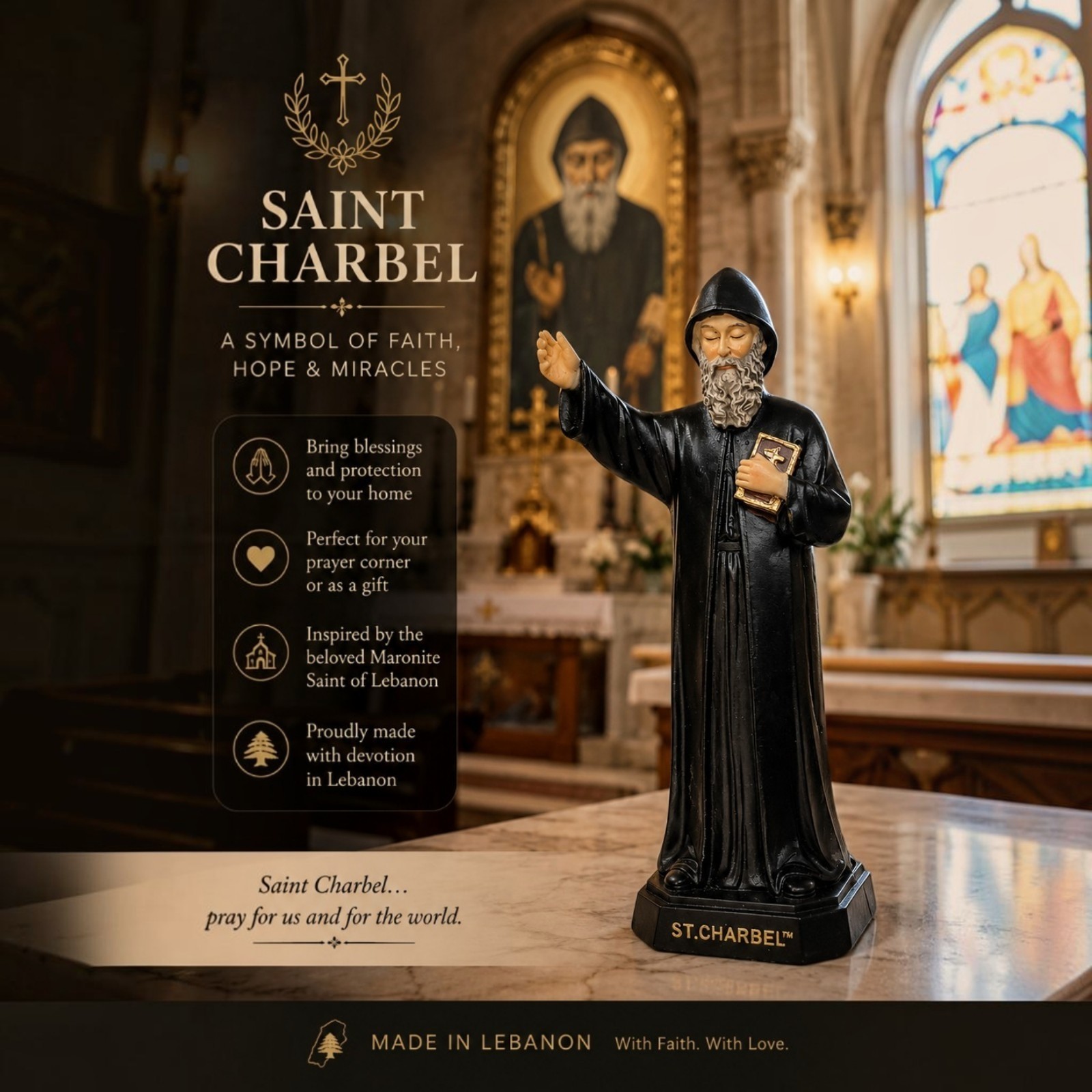 St. Charbel Makhlouf of Lebanon Holy Statue 13 Cm + GIFT Rosary Holy Land St. Charbel Makhlouf of Lebanon Holy Statue 13 Cm + GIFT Rosary Holy Land
