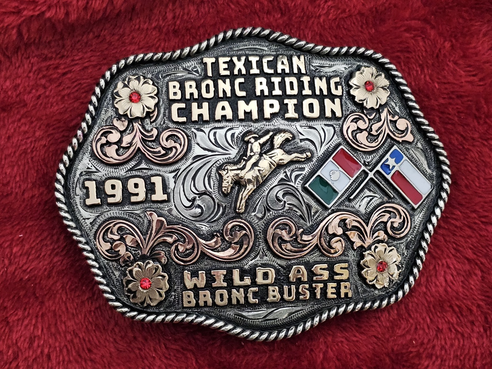 Mega Bronc Riding☆1991☆RODEO CHAMPION TROPHY BUCKLE☆Texican Tex~Mex☆Rare☆W68 Mega Bronc Riding☆1991☆RODEO CHAMPION TROPHY BUCKLE☆Texican Tex~Mex☆Rare☆W68