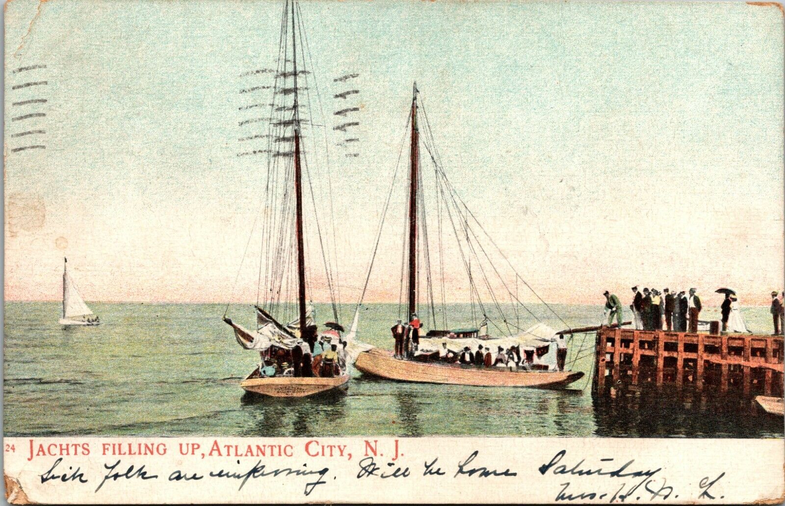 Postcard NJ Yachts Jachts Filling Up Atlantic City New Jersey UDB 1908 Cancel
