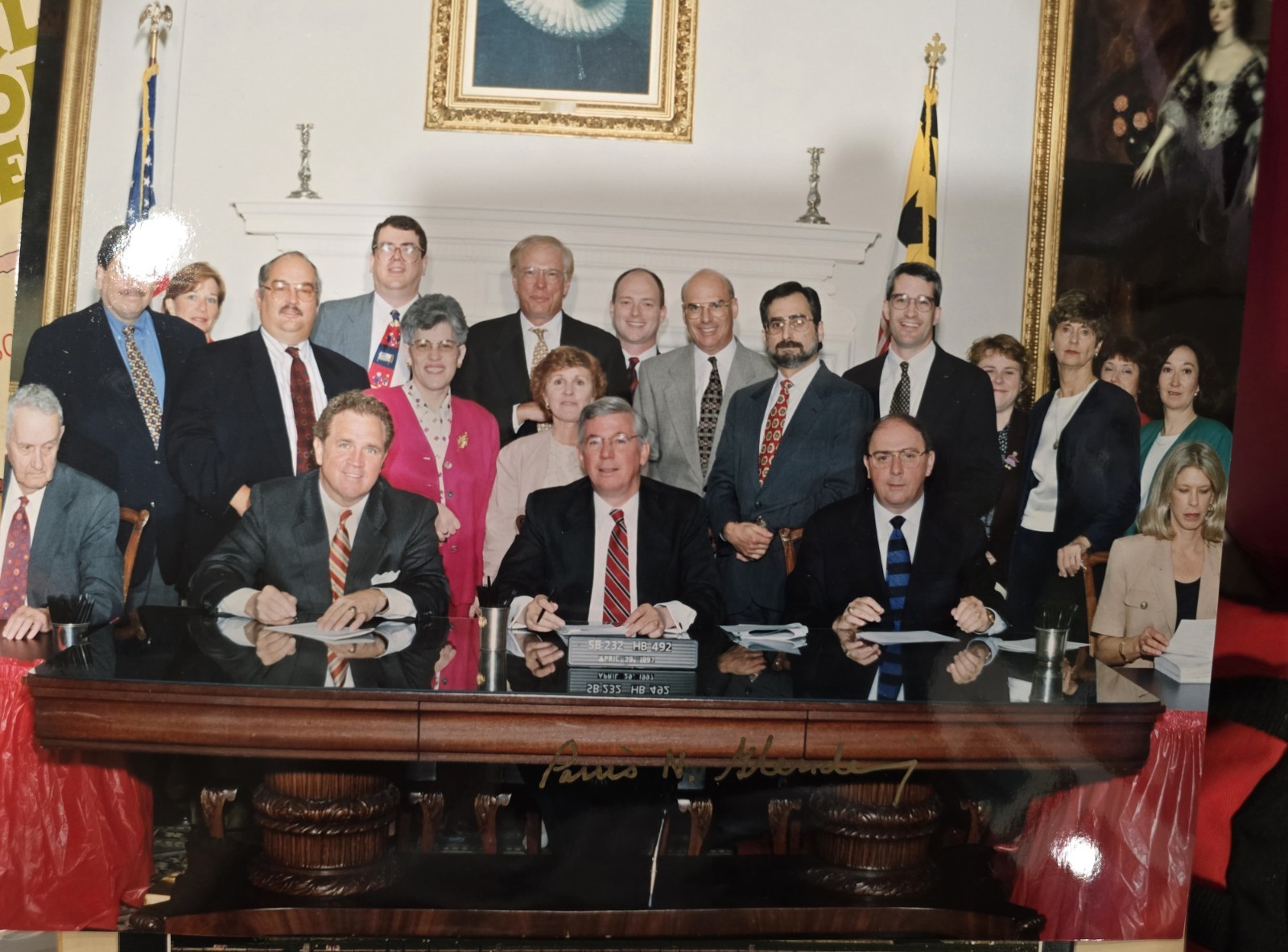 Signed Historical Group Photograph of Officials at Desk - Not Authenticated Signed Historical Group Photograph of Officials at Desk - Not Authenticated