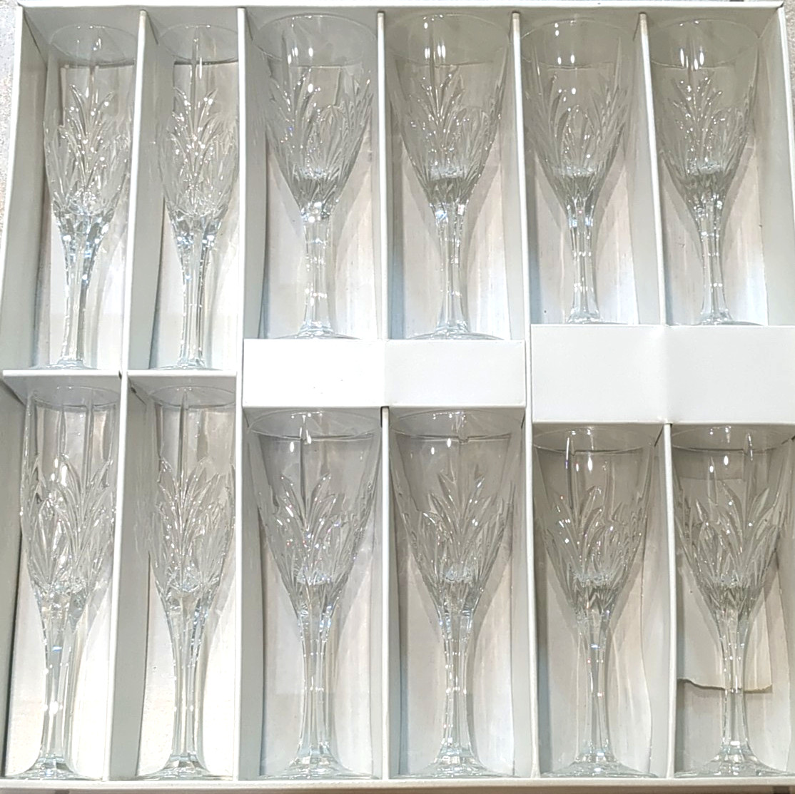 Set of 12 BLOCK 24% Lead Crystal Wine Glasses Vintage Hand Made SEE VIDEO