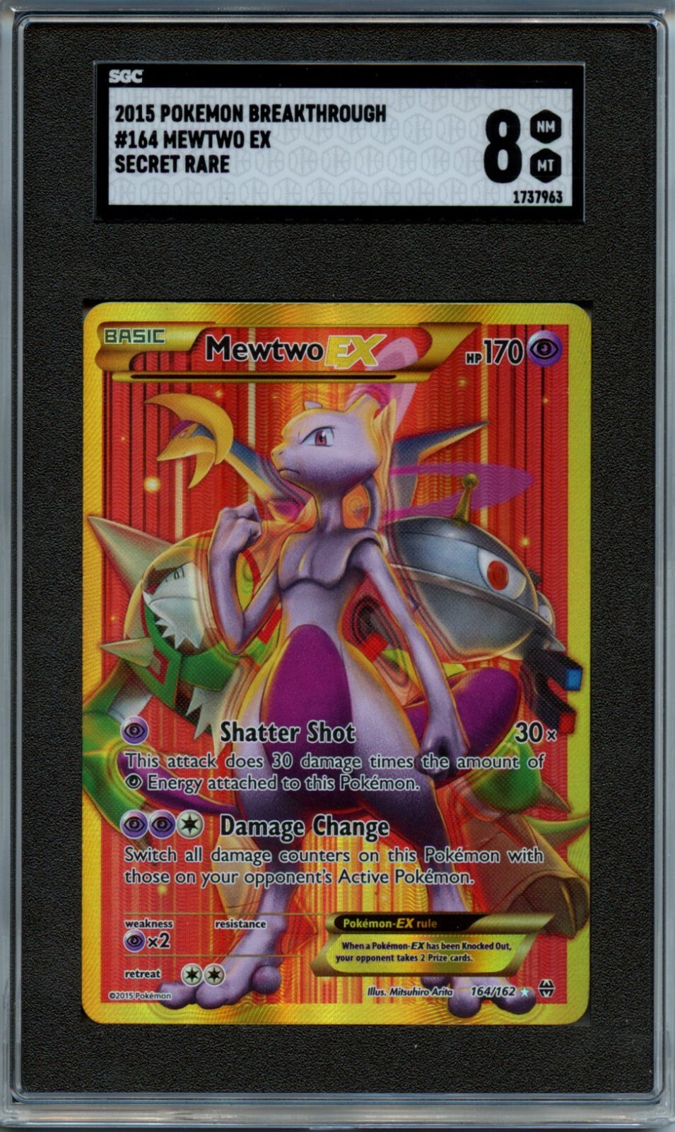 2015 Pokemon Breakthrough MewTwo EX Secret Rare SGC 8 2015 Pokemon Breakthrough MewTwo EX Secret Rare SGC 8