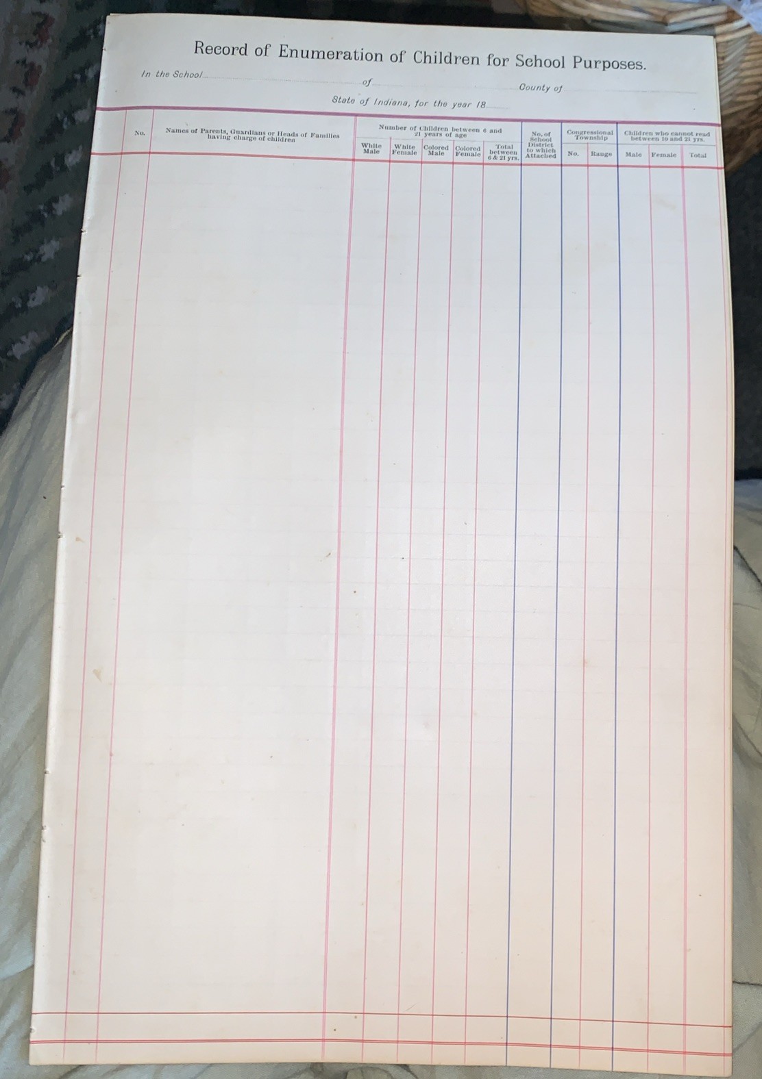 Over 100 Yrs Old Antique 1800’s Record Of Enumeration Of Children For School