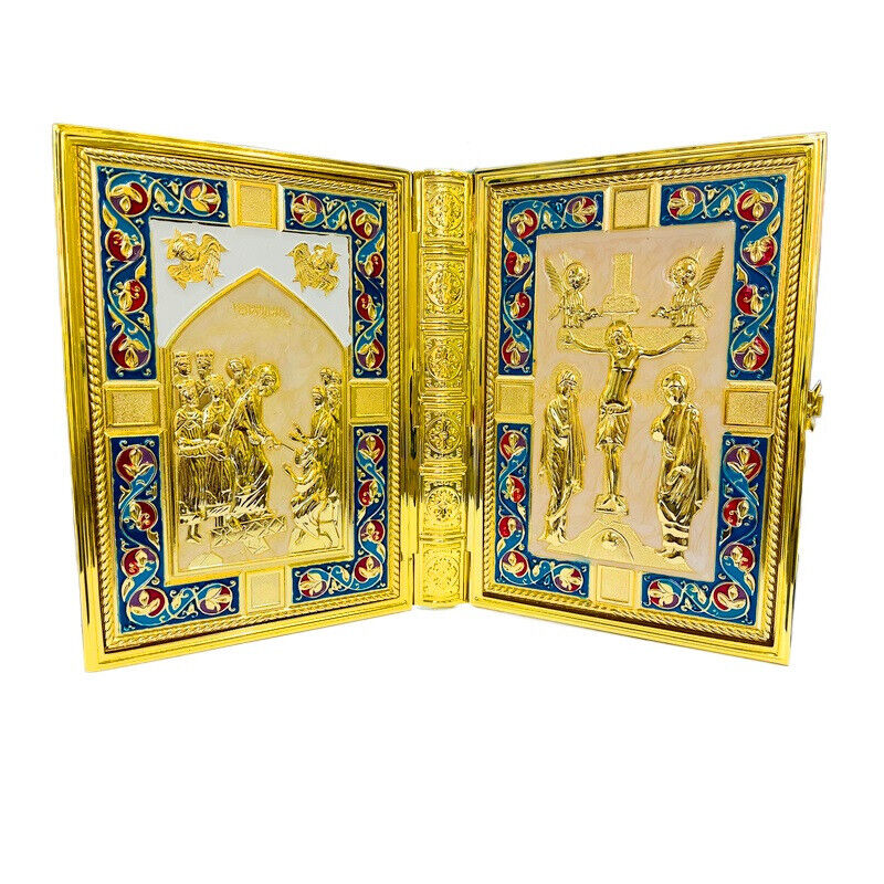 8.16*5.9*1.37 inches Gospel Holy Book Cover Metalic Church Prayer - Gold Blue