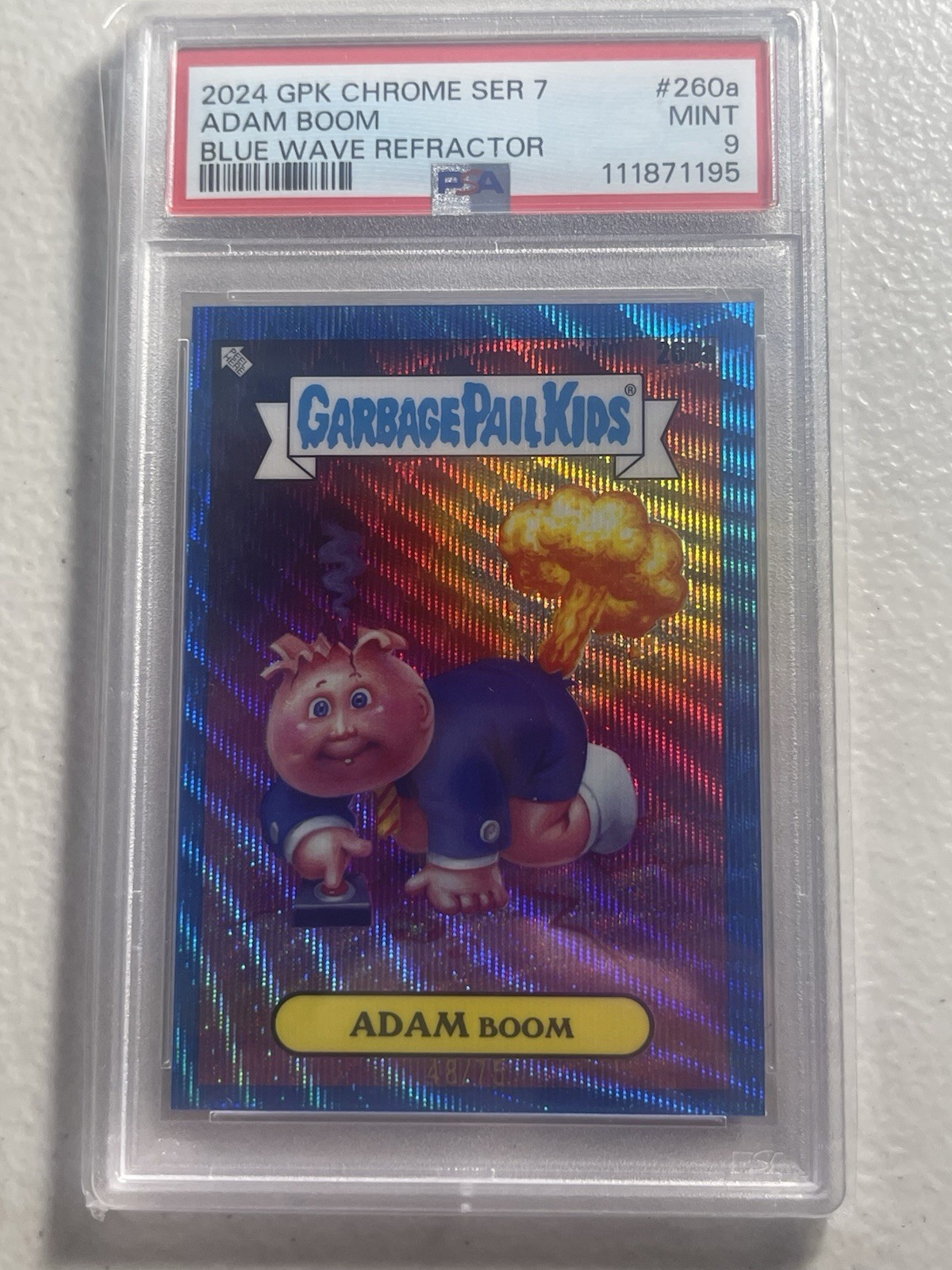 2024 topps chrome gpk series 7 ADAM BOOM /75 Blue Wave Refractor PSA 9 mint 