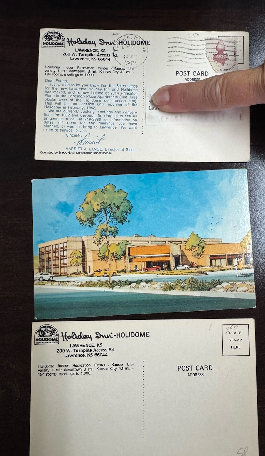 3 Postcards Holiday Inn Holidome Lawrence KS Highways 59 and 10 Posted 1981 3 Postcards Holiday Inn Holidome Lawrence KS Highways 59 and 10 Posted 1981