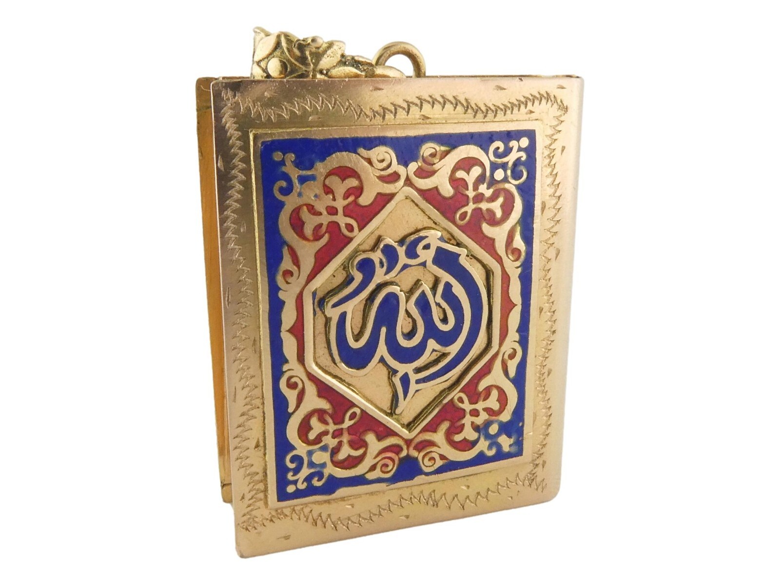 Vintage 18K Gold Enamel Islamic Muslim Allah Quran Holder Travel Locket | 21.8g