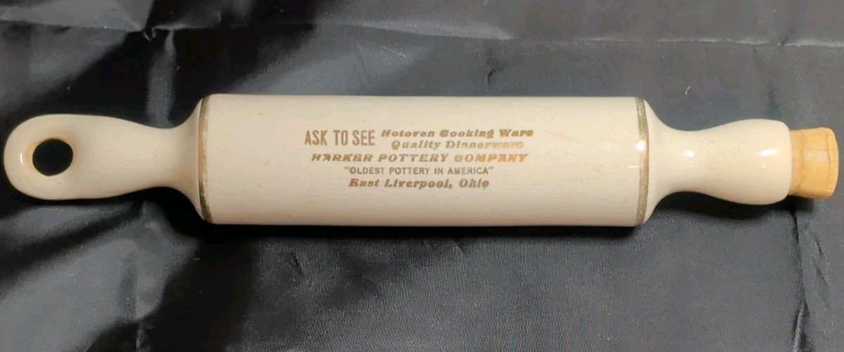 Harker Pottery Stoneware Advertising Rolling Pin East Liverpool Ohio RARE / Vtg. Harker Pottery Stoneware Advertising Rolling Pin East Liverpool Ohio RARE / Vtg.
