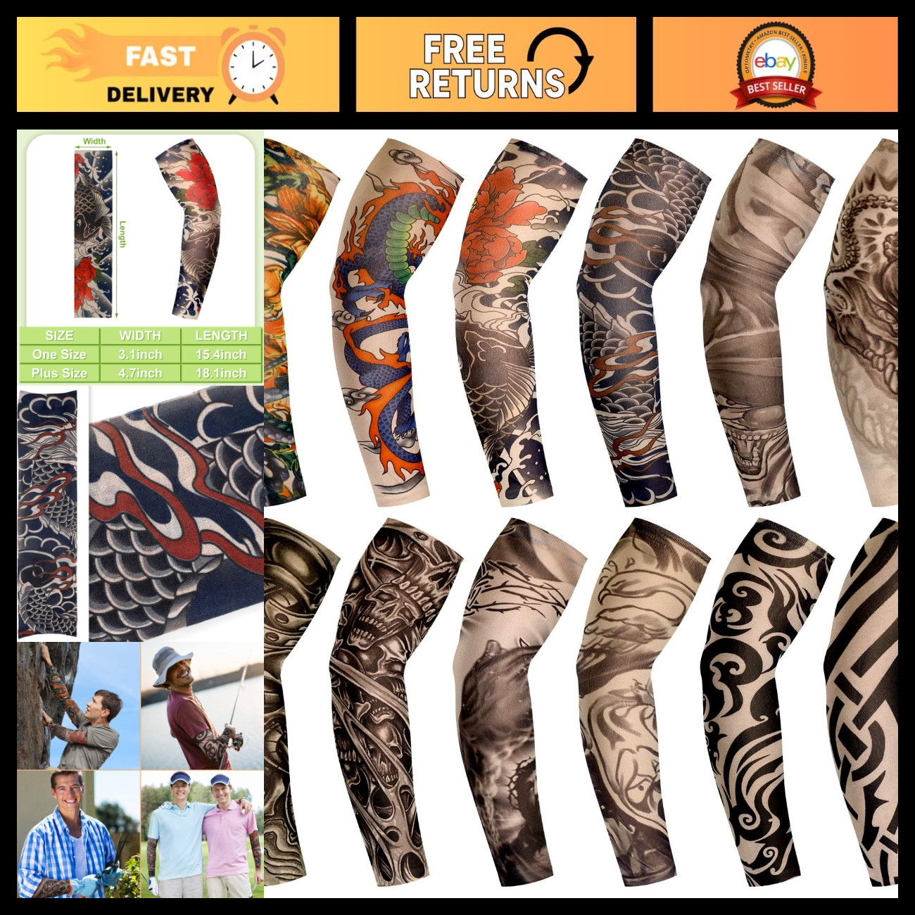 Geyoga 12 Pcs Tattoo Sleeves Men Geyoga 12 Pcs Tattoo Sleeves Men