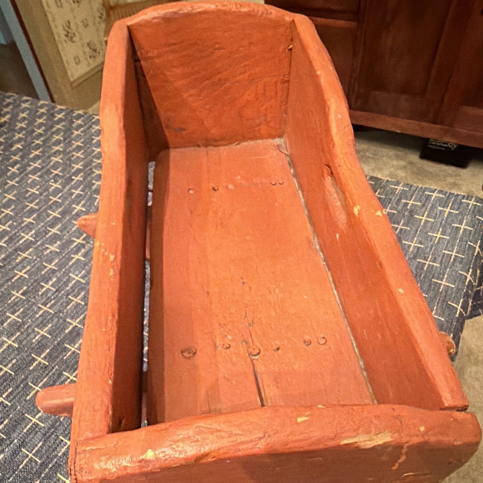 Vintage Rustic Red Painted Wooden Doll Baby Cradle Rocker Primitive Decor Vintage Rustic Red Painted Wooden Doll Baby Cradle Rocker Primitive Decor