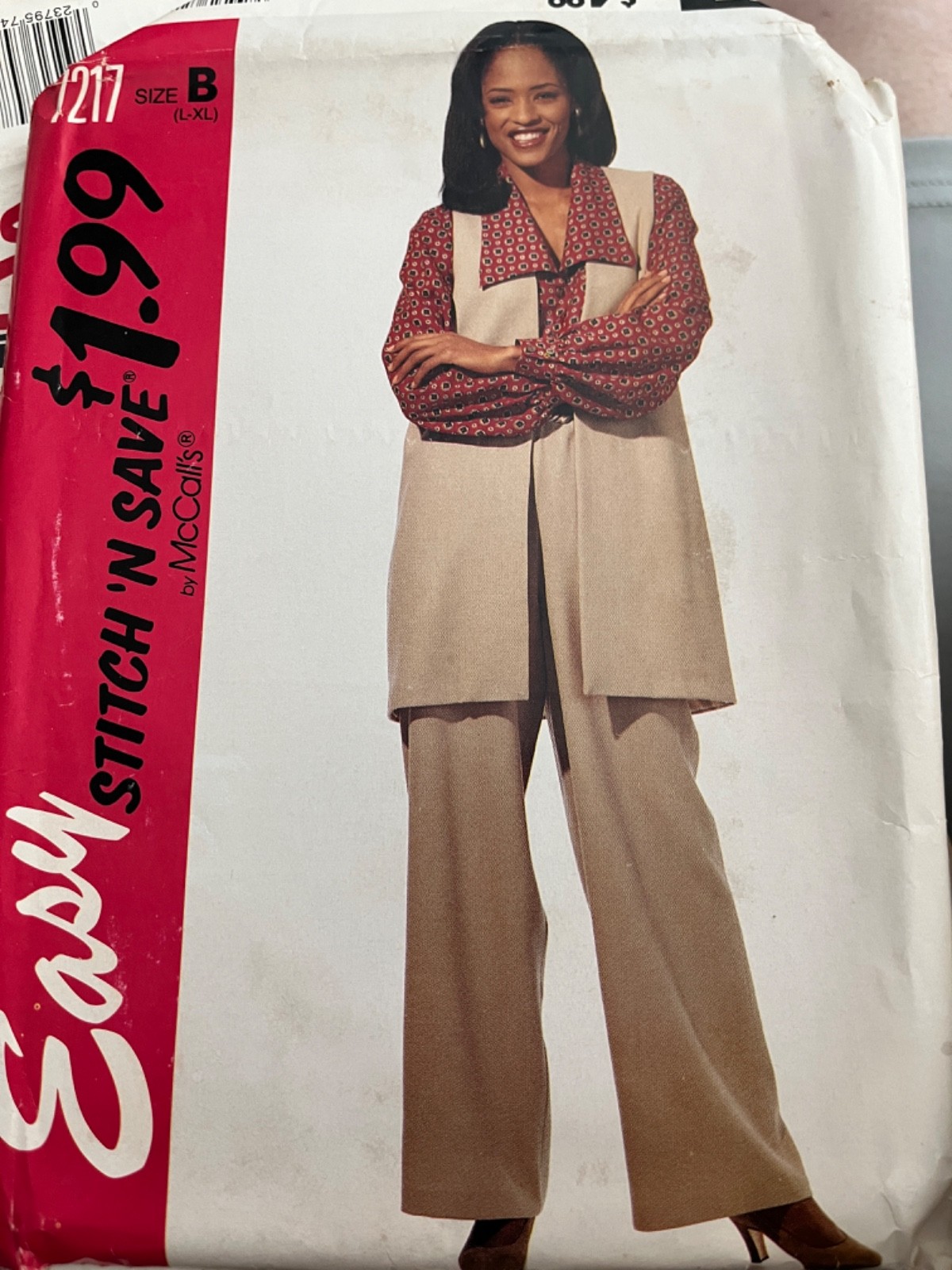 McCallls stitch 'n save pattern 7217 misses vest, shirt, pants, sash-size L-XL