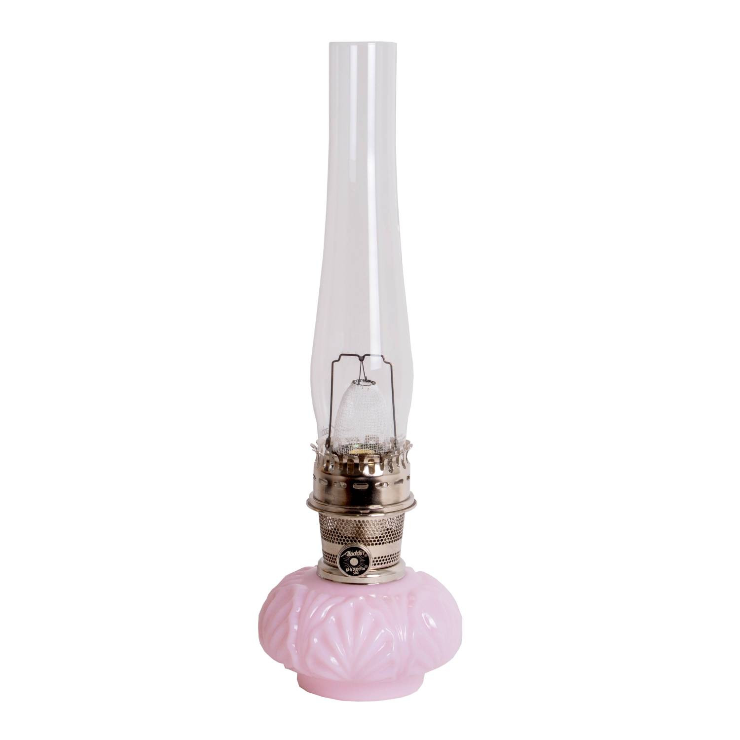 Aladdin Genie II Oil Lamp, Indoor Emergency Lighting, Pink Glass, Nickel Burner Aladdin Genie II Oil Lamp, Indoor Emergency Lighting, Pink Glass, Nickel Burner