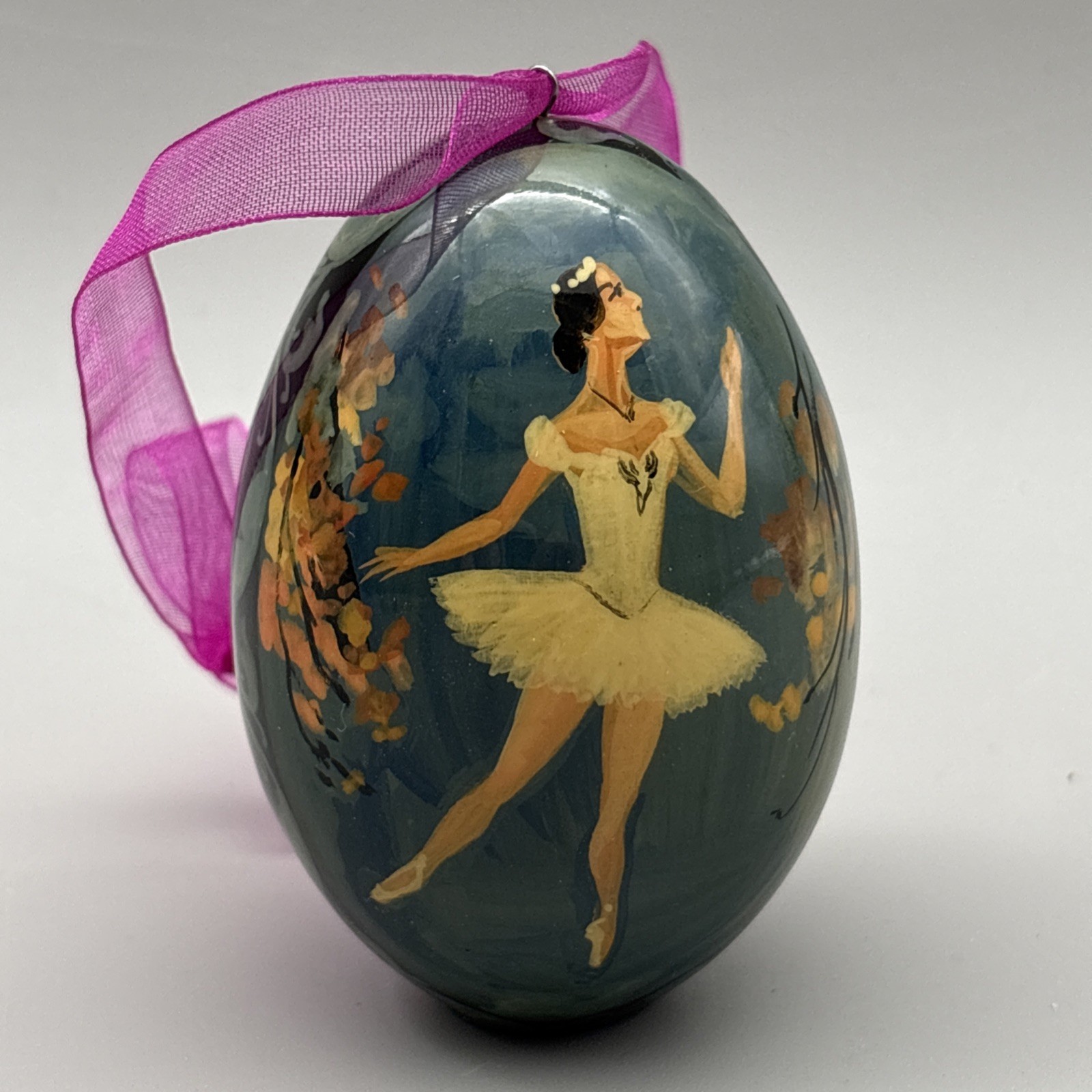 Vintage Russian Lacquer Wood Egg Ornament Swan Lake Ballerina Signed Sokolova 95 Vintage Russian Lacquer Wood Egg Ornament Swan Lake Ballerina Signed Sokolova 95