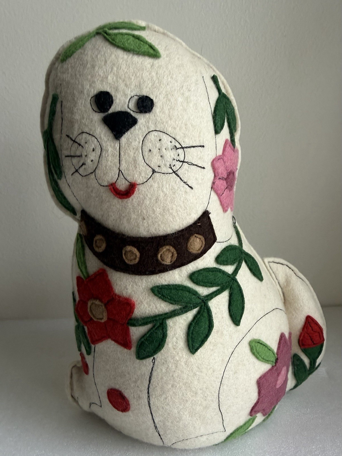 NOS Retired Sandor Collection Hungary Handmade Floral Cat Door Stop Vintage