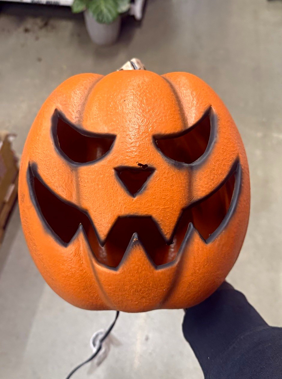 Lighted Jack-O'-Lantern Pumpkin Halloween Decoration Orange/Black Plastic Lighted Jack-O'-Lantern Pumpkin Halloween Decoration Orange/Black Plastic