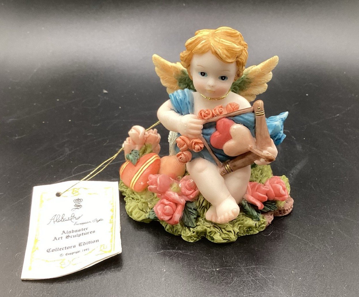 Vtg 1995 Alabaster Art Sculptures Cherub Angel w/ Hearts & Flowers 3.5" T Decor Vtg 1995 Alabaster Art Sculptures Cherub Angel w/ Hearts & Flowers 3.5" T Decor
