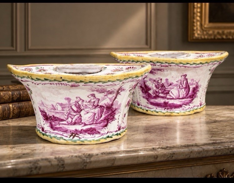 PAIR OF ANTIQUE FRENCH BOUGH POTS / FLOWER BRICKS 19th Century