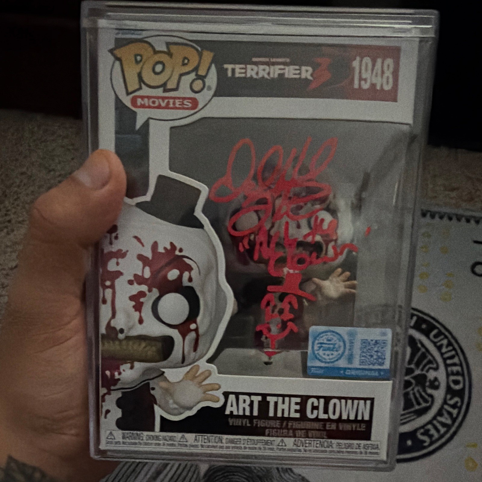 Funko Pop Movies Terrifier Art the Clown #1948 Autographed JSA CL85817 Funko Pop Movies Terrifier Art the Clown #1948 Autographed JSA CL85817