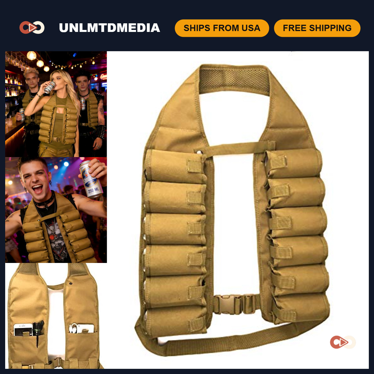 Insulated Beer Bandolier Belt - 12-Can Drink Holder for Parties & Events