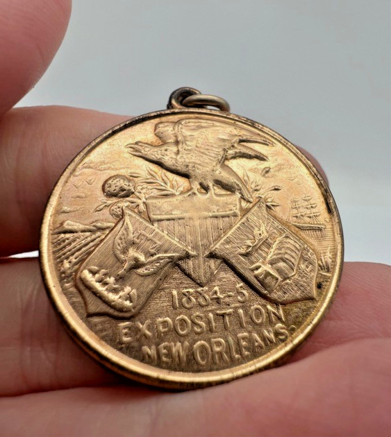 Vtg 1884-5 Exposition New Orleans Worlds Fair Cotton Centennial Brass Charm Coin