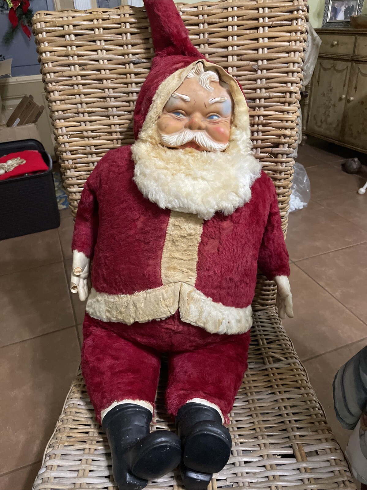 Vintage & Truly Unique Store Display Santa 30” Tall Rubber Hands & Face Wool