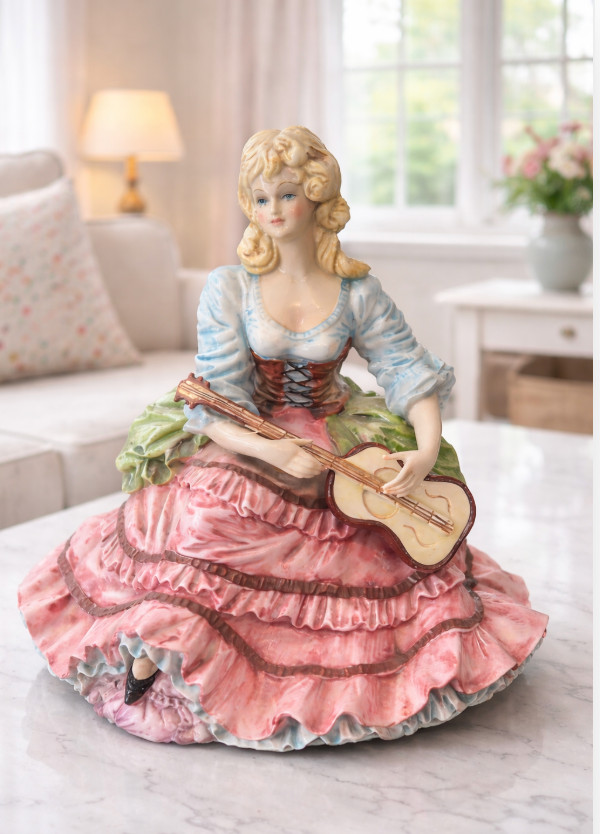 Victorian Style Porcelain Lady Figurine Guitar Capodimonte Look 13–14” Victorian Style Porcelain Lady Figurine Guitar Capodimonte Look 13–14”