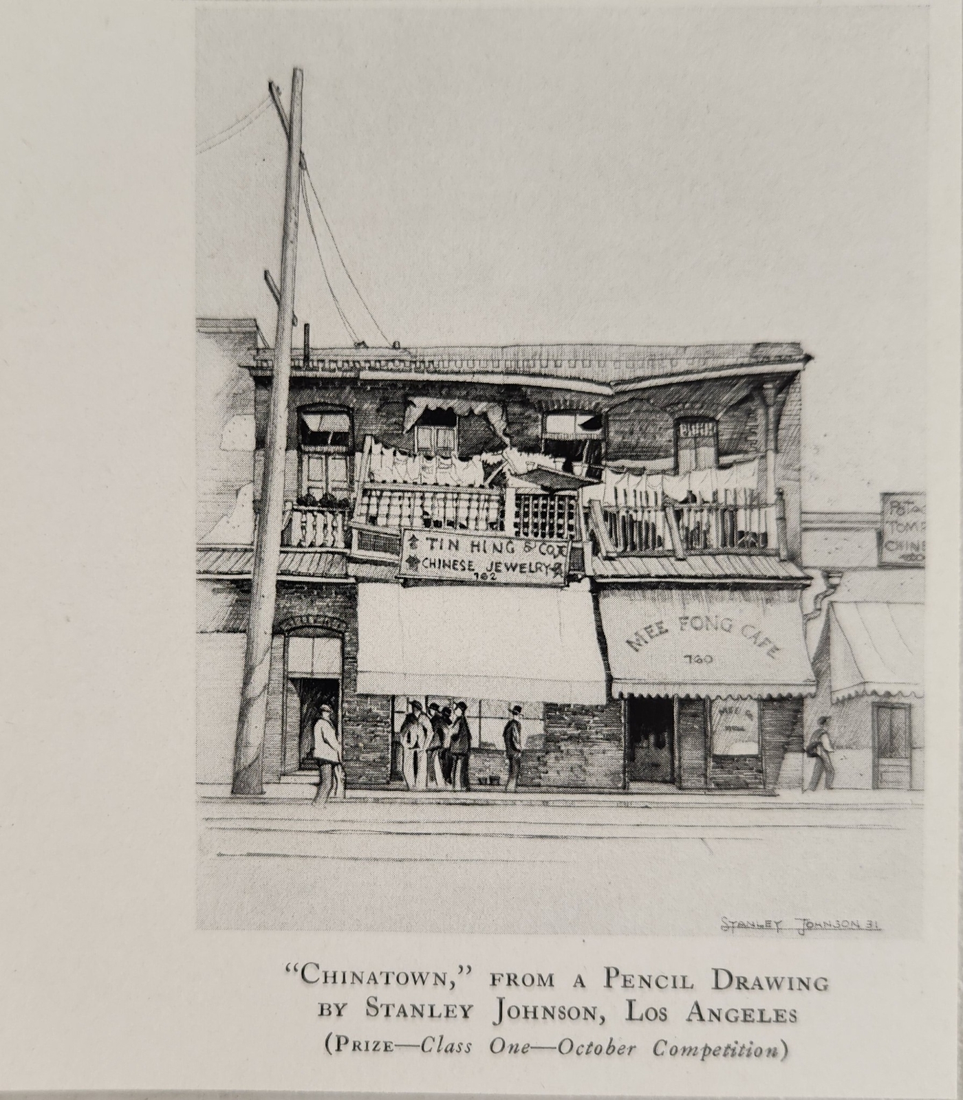 1931 Magazine Picture "Chinatown" Pencil Drawing by Stanley Johnson Los Angeles 1931 Magazine Picture "Chinatown" Pencil Drawing by Stanley Johnson Los Angeles
